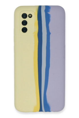 Newface Samsung Galaxy A03S Kılıf Ebruli Lansman Silikon - Sarı-Lila resmi