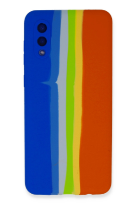 Newface Samsung Galaxy A02 Kılıf Ebruli Lansman Silikon - Mavi-Turuncu resmi