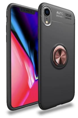 Newface iPhone XR Kılıf Range Yüzüklü Silikon - Siyah-Gold resmi