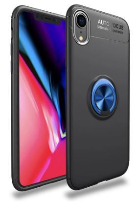 Newface iPhone XR Kılıf Range Yüzüklü Silikon - Siyah-Mavi resmi