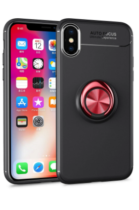 Newface iPhone XS Kılıf Range Yüzüklü Silikon - Siyah-Kırmızı resmi