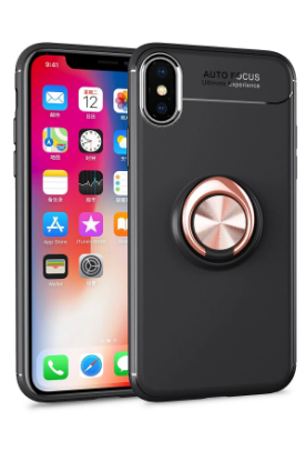 Newface iPhone XS Max Kılıf Range Yüzüklü Silikon - Siyah-Gold resmi