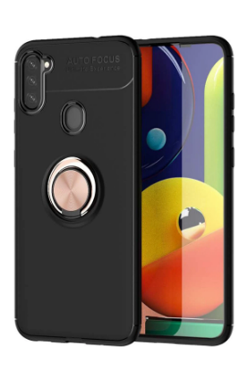 Newface Samsung Galaxy A11 Kılıf Range Yüzüklü Silikon - Siyah-Gold resmi