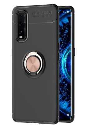 Newface Oppo Find X2 Kılıf Range Yüzüklü Silikon - Siyah-Gold resmi