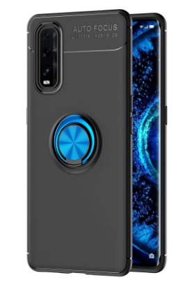 Newface Oppo Find X2 Kılıf Range Yüzüklü Silikon - Siyah-Mavi resmi