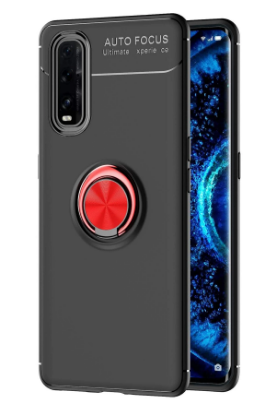 Newface Oppo Find X2 Kılıf Range Yüzüklü Silikon - Siyah-Kırmızı resmi