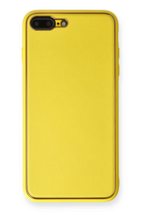 Newface iPhone 7 Plus Kılıf Coco Deri Silikon Kapak - Sarı resmi