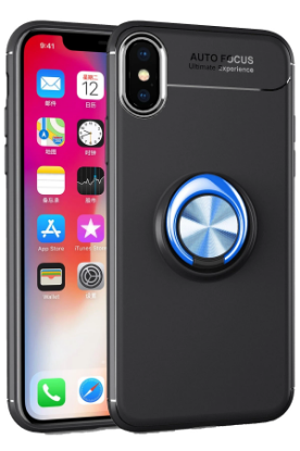 Newface iPhone XS Kılıf Range Yüzüklü Silikon - Siyah-Mavi resmi