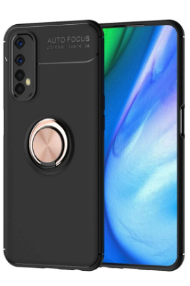 Newface Realme 7 Kılıf Range Yüzüklü Silikon - Siyah-Gold resmi