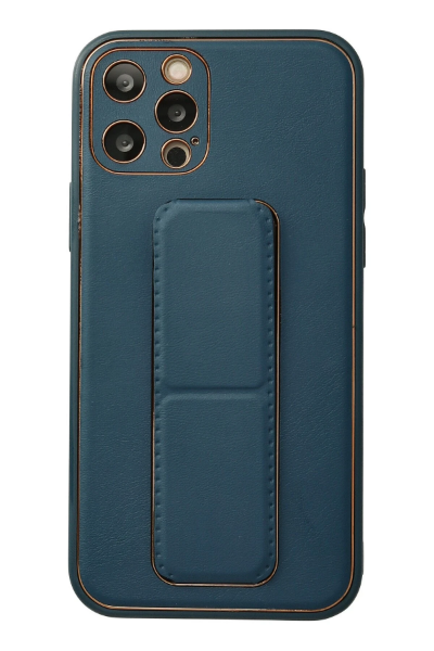 Newface iPhone 12 Pro Kılıf Coco Deri Standlı Kapak - Mavi resmi