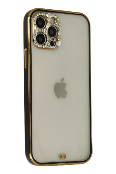 Newface iPhone 12 Pro Max Kılıf Liva Taşlı Silikon - Siyah resmi
