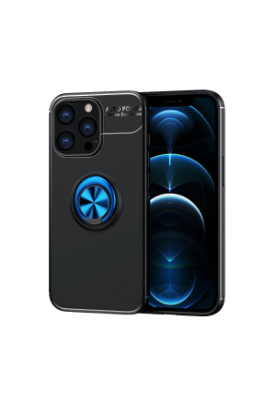 Newface iPhone 13 Pro Kılıf Range Yüzüklü Silikon - Siyah-Mavi resmi
