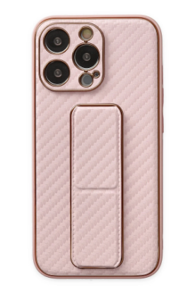 Newface iPhone 13 Pro Kılıf Coco Karbon Standlı Kapak - Pembe resmi