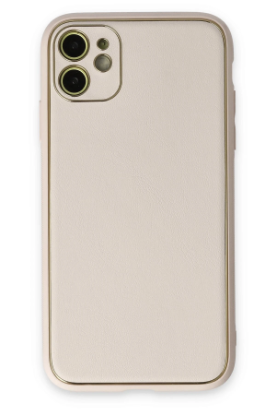 Newface iPhone 12 Kılıf Coco Deri Silikon Kapak - Beyaz resmi