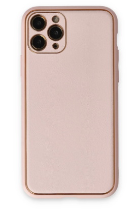 Newface iPhone 11 Pro Max Kılıf Coco Deri Silikon Kapak - Pudra resmi