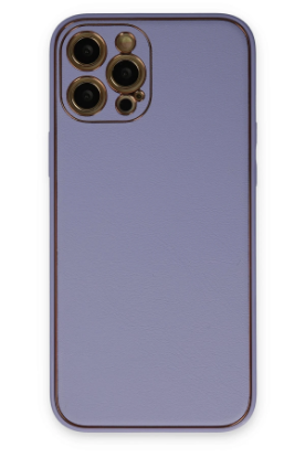 Newface iPhone 12 Pro Kılıf Coco Deri Silikon Kapak - Açık Lila resmi