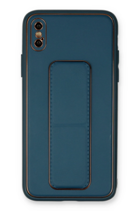 Newface iPhone X Kılıf Coco Deri Standlı Kapak - Mavi resmi