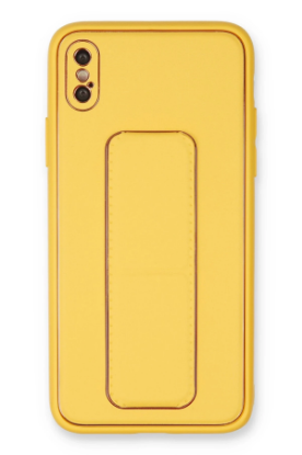Newface iPhone XS Max Kılıf Coco Deri Standlı Kapak - Sarı resmi