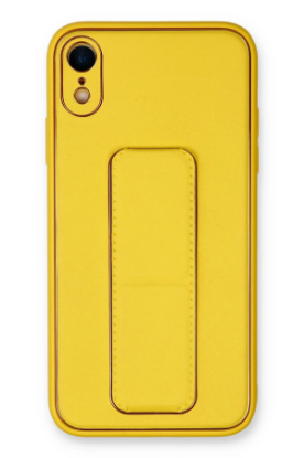 Newface iPhone XR Kılıf Coco Deri Standlı Kapak - Sarı resmi