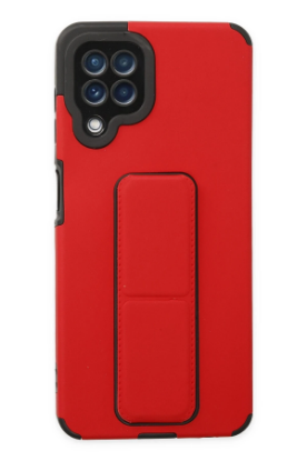 Newface Samsung Galaxy A22 Kılıf Mega Standlı Silikon - Kırmızı resmi