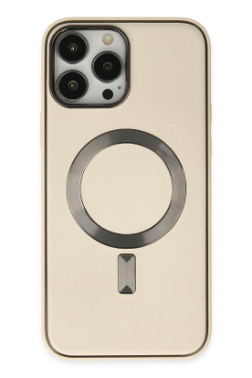 Newface iPhone 13 Pro Kılıf Coco Deri Magneticsafe Silikon - Krem resmi