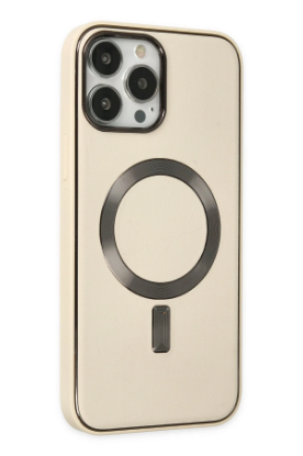 Newface iPhone 13 Pro Max Kılıf Coco Deri Magneticsafe Silikon - Krem resmi