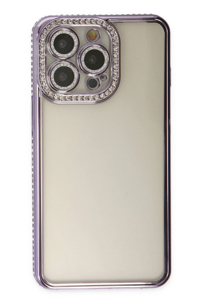 Newface iPhone 14 Pro Kılıf Joke Taşlı Silikon - Mor resmi