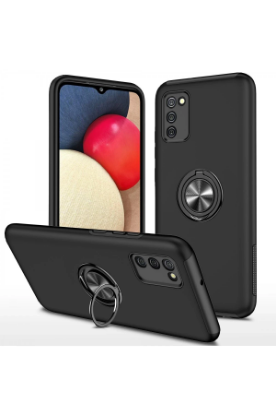 Newface Samsung Galaxy A02S Kılıf Elit Yüzüklü Kapak - Siyah resmi