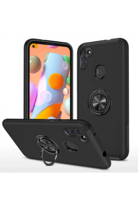 Newface Samsung Galaxy A11 Kılıf Elit Yüzüklü Kapak - Siyah resmi