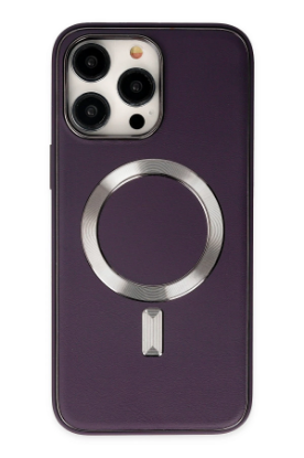 Newface iPhone 13 Pro Kılıf Coco Deri Magneticsafe Silikon - Derin Mor resmi