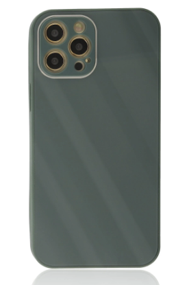 Newface iPhone 12 Pro Kılıf Glass Kapak - Koyu Yeşil resmi