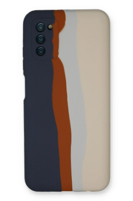 Newface Samsung Galaxy A03S Kılıf Ebruli Lansman Silikon - Lacivert-Krem resmi