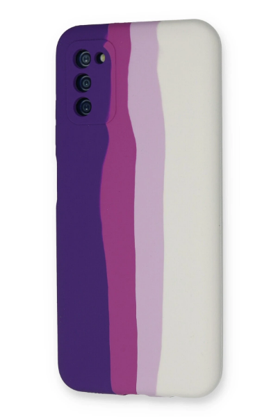 Newface Samsung Galaxy A03S Kılıf Ebruli Lansman Silikon - Mor-Beyaz resmi