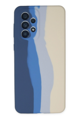 Newface Samsung Galaxy A73 5G Kılıf Ebruli Lansman Silikon - Lacivert-Krem resmi