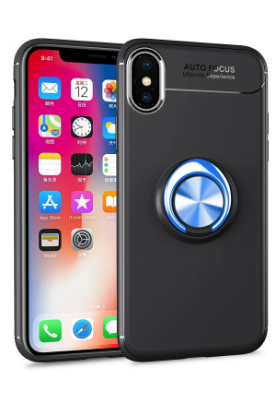 Newface iPhone XS Max Kılıf Range Yüzüklü Silikon - Siyah-Mavi resmi