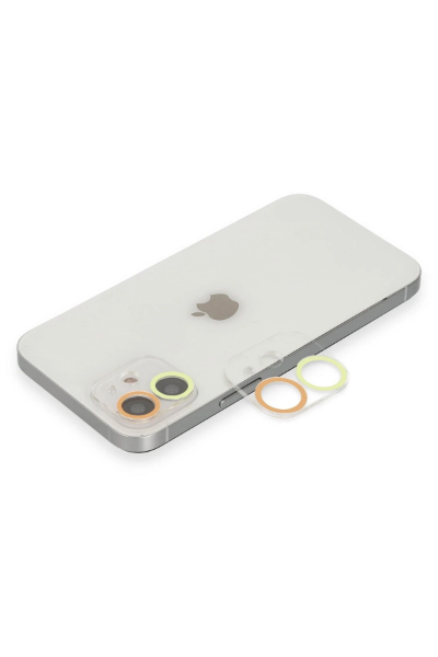 Newface iPhone 12 Mini Renkli Kamera Lens Koruma Cam - Sarı-Turuncu resmi