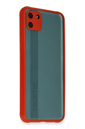 Newface Realme C11 Kılıf Miami Şeffaf Silikon - Kırmızı resmi