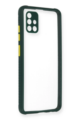 Newface Samsung Galaxy A71 Kılıf Miami Şeffaf Silikon - Koyu Yeşil resmi