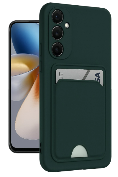 Newface Samsung Galaxy A55 5G Kılıf Kelvin Kartvizitli Silikon - Koyu Yeşil resmi