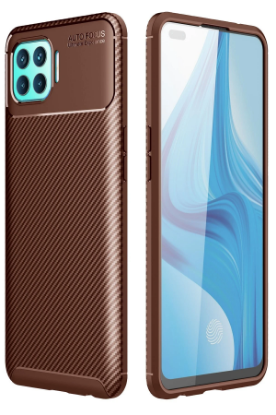 Newface Oppo Reno 4 Lite Kılıf Auto Focus Karbon Kapak - Kahverengi resmi