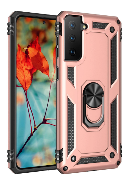 Newface Samsung Galaxy S21 Kılıf Sofya Yüzüklü Silikon Kapak - Rose resmi