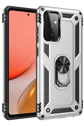 Newface Samsung Galaxy A72 Kılıf Sofya Yüzüklü Silikon Kapak - Gümüş resmi