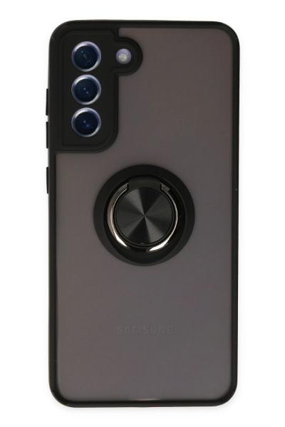Newface Samsung Galaxy S21 FE Kılıf Montreal Yüzüklü Silikon Kapak - Siyah resmi