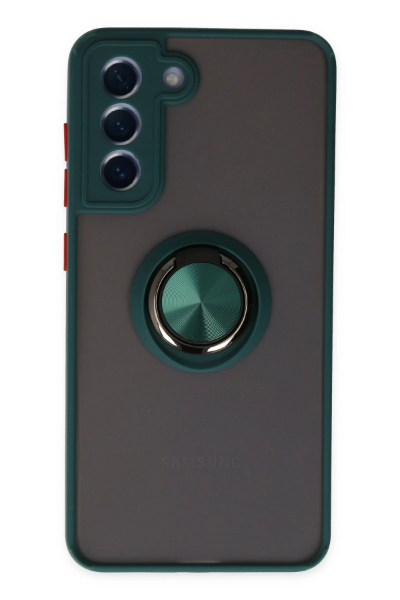 Newface Samsung Galaxy S21 FE Kılıf Montreal Yüzüklü Silikon Kapak - Yeşil resmi