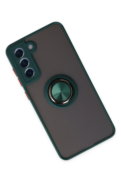 Newface Samsung Galaxy S21 FE Kılıf Montreal Yüzüklü Silikon Kapak - Yeşil resmi