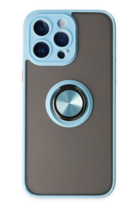 Newface iPhone 14 Pro Kılıf Montreal Yüzüklü Silikon Kapak - Buz Mavi resmi