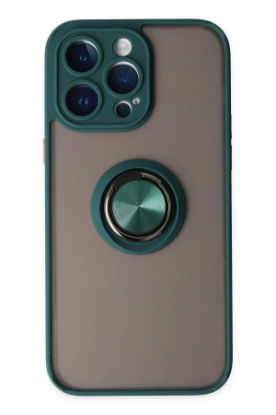 Newface iPhone 14 Pro Kılıf Montreal Yüzüklü Silikon Kapak - Yeşil resmi