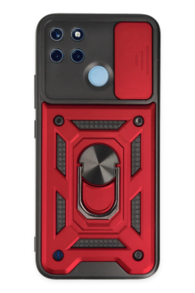 Newface Realme C25Y Kılıf Pars Lens Yüzüklü Silikon - Kırmızı resmi