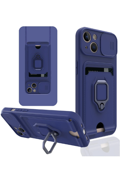 Newface iPhone 13 Kılıf Zuma Kartvizitli Yüzüklü Silikon - Lacivert resmi