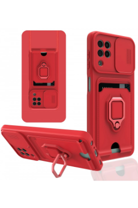 Newface Samsung Galaxy A22 Kılıf Zuma Kartvizitli Yüzüklü Silikon - Kırmızı resmi